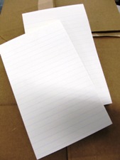 legal paper pad, ruled white, no branding